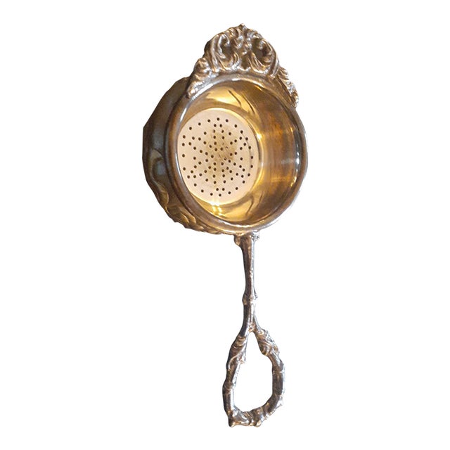 1950s Silverplate Tea Bag or Lemon Strainer Basket Spoon & Cup For Sale