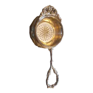 1950s Silverplate Tea Bag or Lemon Strainer Basket Spoon & Cup