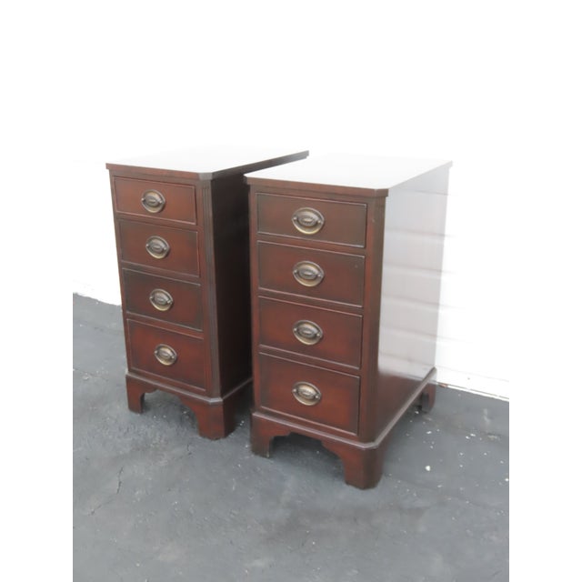 Traditional Kindel Tall and Narrow Mahogany Nightstands End Bedside Tables a Pair 6443 For Sale - Image 3 of 17