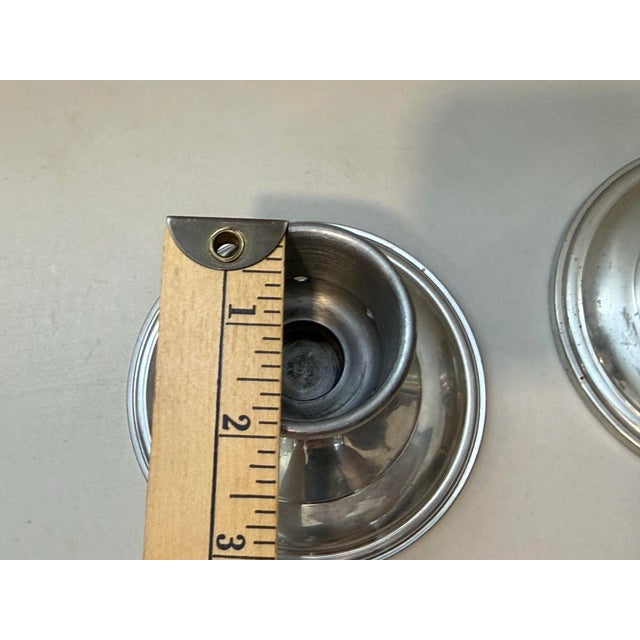 Contemporary Pair of Josten's Pewter Candleholders Made in England Star Engraved For Sale - Image 3 of 11