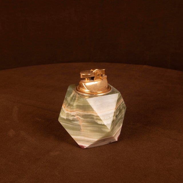 Italian Geometric Green Onyx and Brass Table Lighter, 1970 For Sale - Image 12 of 15