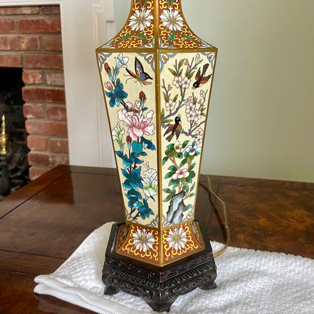 Asian Antique Late 19th Century Floral Cloisonné Table Lamp For Sale - Image 3 of 10