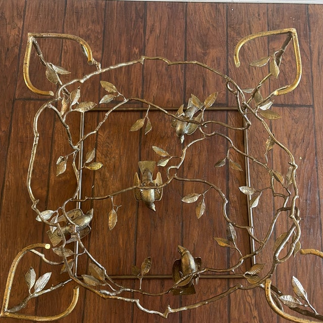 1970s Vintage Italian Brass Organic Tree & Bird Square Cocktail Table For Sale - Image 9 of 9
