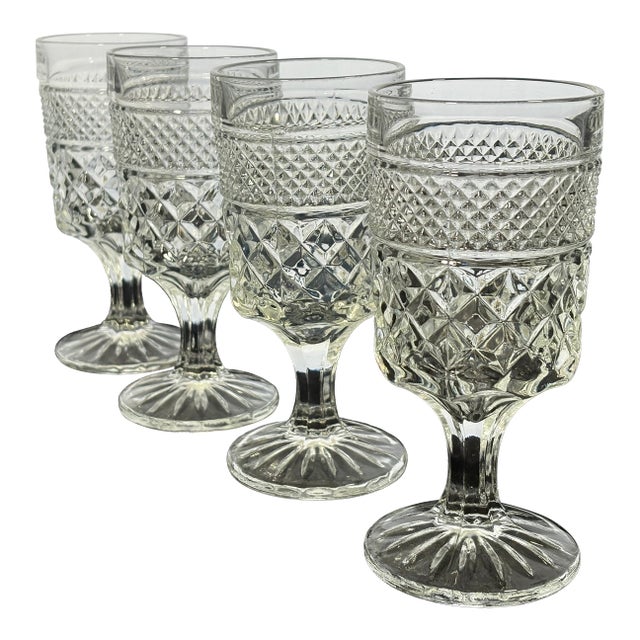 Vintage Anchor Hocking Cut Glass Wexford Water Goblets- Set of 4 For Sale