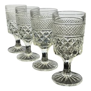 Vintage Anchor Hocking Cut Glass Wexford Water Goblets- Set of 4