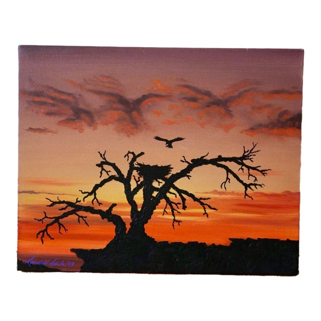 1990s Sunset Landscape Painting Wall Art - Original Acrylic Art by Randall Seals 16x20 Inches For Sale
