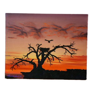 1990s Sunset Landscape Painting Wall Art - Original Acrylic Art by Randall Seals 16x20 Inches