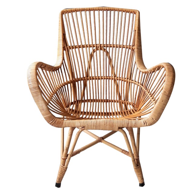 Vintage Lounge Chair in Rattan, 1960s For Sale