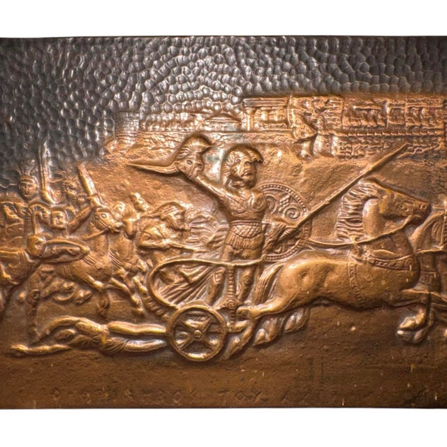 Mediterranean Vintage Mid-Century Greek Handmade Copper Repoussé of Saint George Battle For Sale - Image 3 of 7