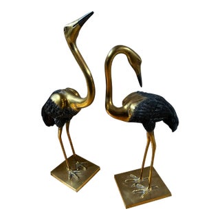 Vintage Boho Brass and Pewter Crane/Heron Statues - A Pair For Sale