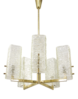 Vintage Chandelier in Frosted Glass and Brass by J.T. Kalmar, 1970s