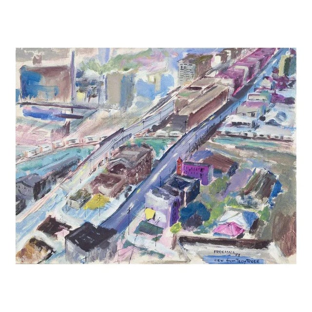 Staffan Freeman, View from Troy Tower Urban Cityscape, 1973, Oil Painting For Sale - Image 9 of 9
