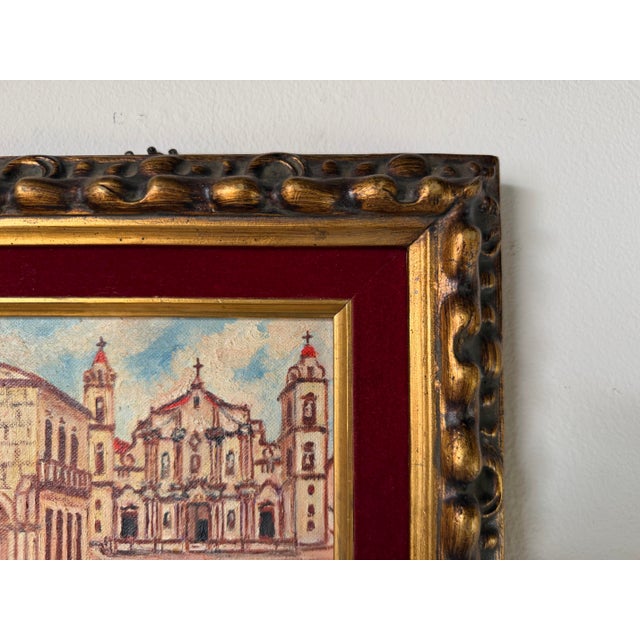 Wood 1960's Villiers Cathedral De La Habana Cuba Impressionist Oil on Masonite Board - Framed For Sale - Image 7 of 12