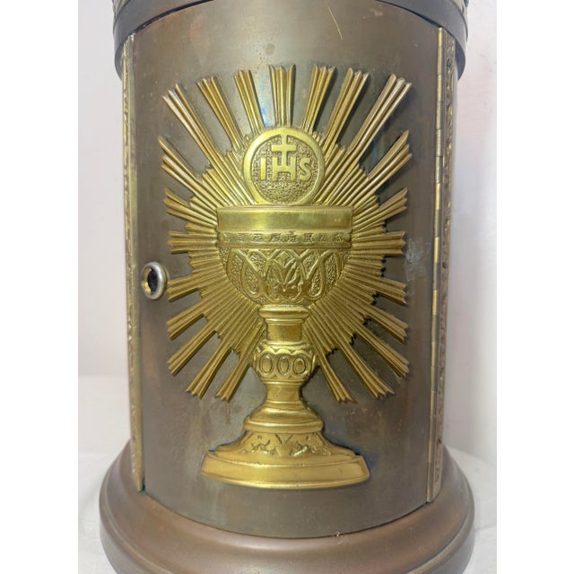 Religious Large Antique Bronze Religious Catholic Church Altar Tabernacle Offering Box For Sale - Image 3 of 14