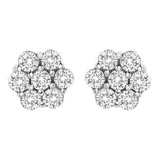 14K White Gold 1/2 cttw Round-Cut Diamond Floral Stud Earrings (I-J Color, SI2-I1 Clarity) For Sale