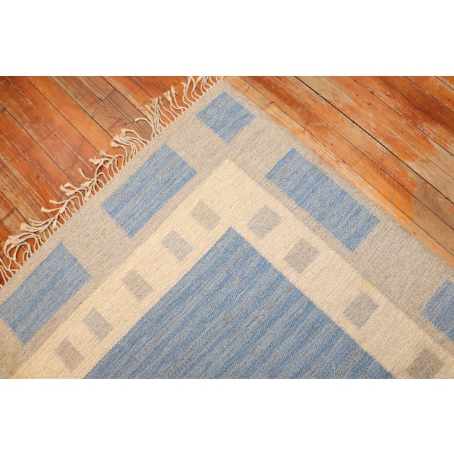 Vintage Zabihi Collection Abstract Swedish Kilim Signed by MA - 6'6" x 10'3" For Sale - Image 4 of 10