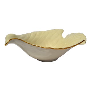 1980s Lenox Dove Collection Open Candy Dish Fine Bone Ceramic Porcelain Gold Trim For Sale