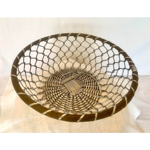 American Mid 20th Century Vintage Mid-Century Woven Mixed Metal Media Americana Egg Gathering Basket For Sale - Image 3 of 11