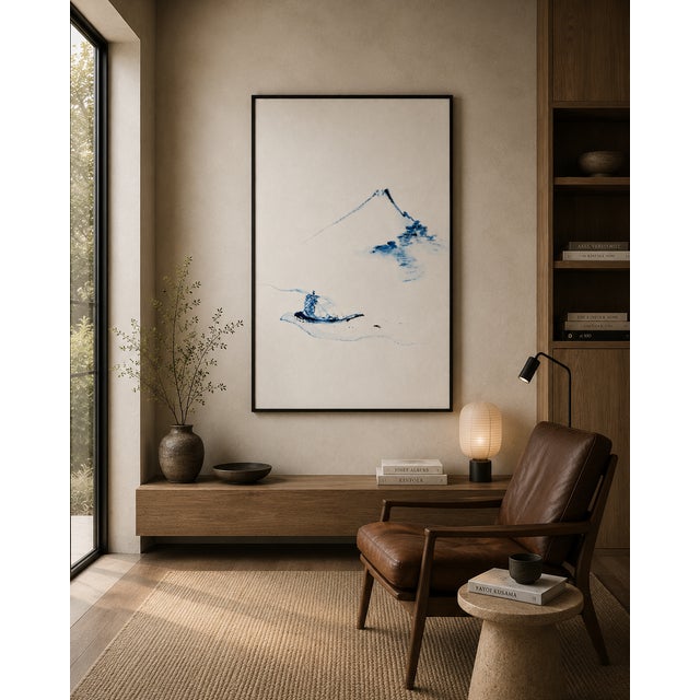 Blue Hokusai's Mount Fuji and Boat, Vintage Japanese Art Print, 18" X 24" For Sale - Image 8 of 9