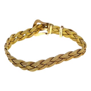 14k Yellow Gold Braided Belt-Style Bracelet For Sale