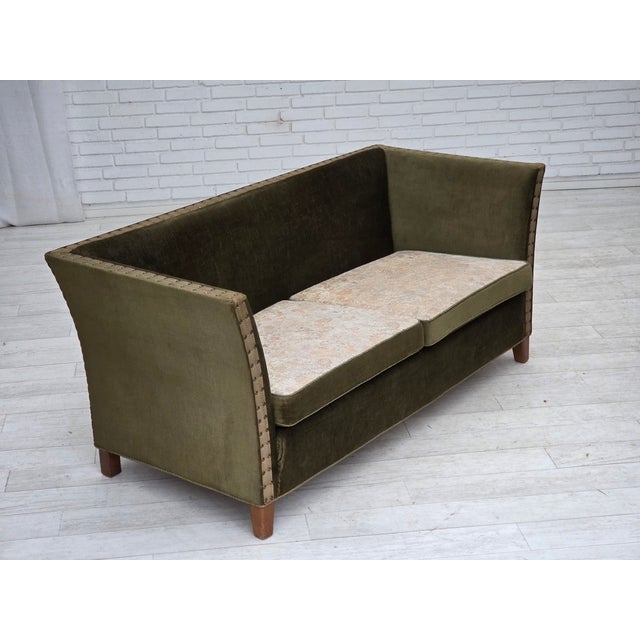 Danish 2-Seater Sofa in Green Velour and Oak, 1970s For Sale - Image 12 of 18