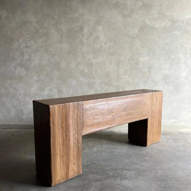 Reclaimed Wood Beam Console Table in Walnut Finish | Chairish