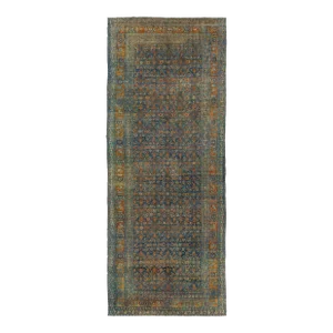 Allover Motif Antique Persian Bidjar Wool Runner in Blue