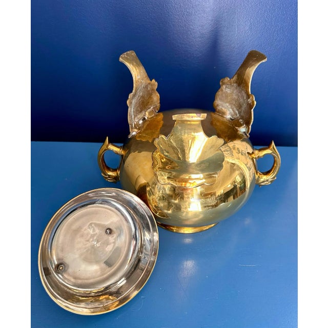 Vintage Brass Foo Dog Urn Censer For Sale - Image 9 of 11