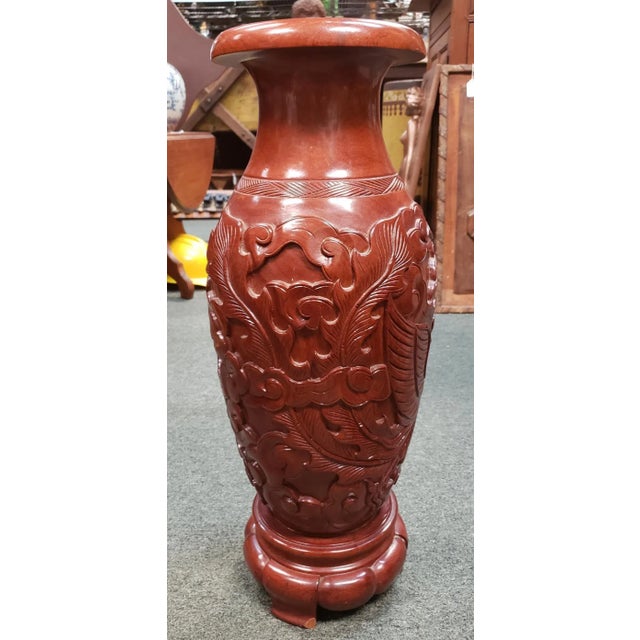1st Quarter 20th Century Antique Chinese Phoebe Zhennan Wood Phoenix Vase For Sale - Image 4 of 8