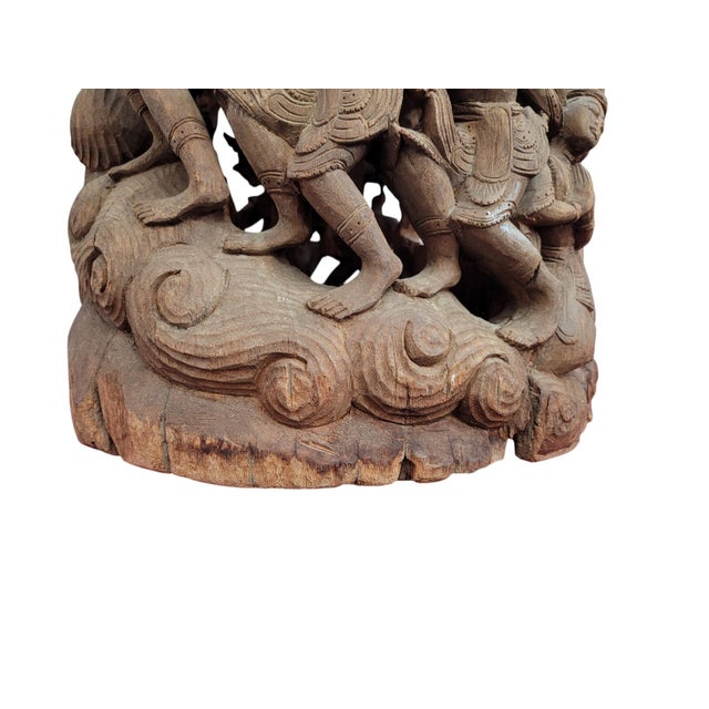 19th-Century Southeast Asian Hand-Carved Teak Temple Pillar Wrap Sculpture For Sale - Image 18 of 18
