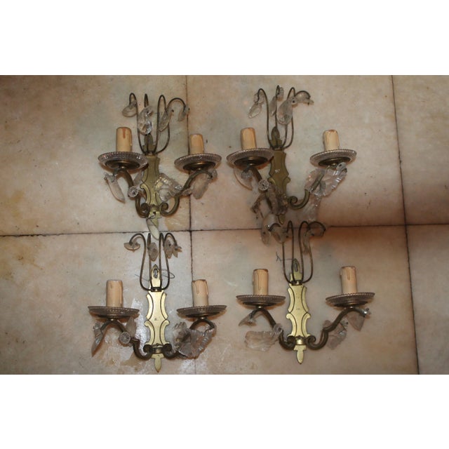 1920's French Louis XV Style Gold Bronze/ Cut Crystal Wall Sconces Set of 4 For Sale - Image 11 of 11