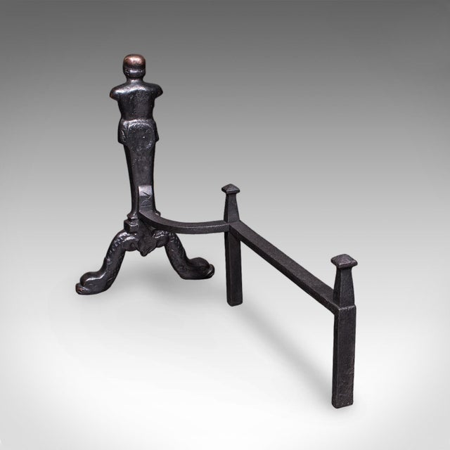 Metal Pair of Vintage Figural Andirons, English, Fire Dog, Fireplace Rests, Art Deco For Sale - Image 7 of 11