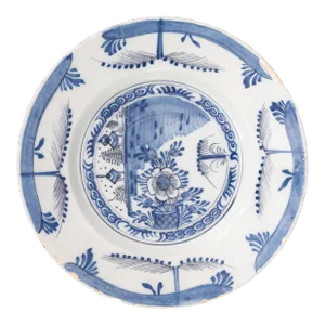 Antique 18th Century Dutch Delft Chinoiserie Floral Plate