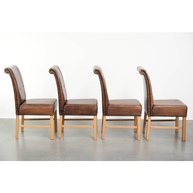 Large Sheepskin Dining Chairs in Dark Cognac, 1940s, Set of 4 For Sale - Image 3 of 14
