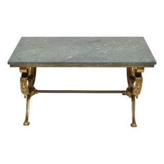 French Brass Coffee Table with Marble Top, 1930s For Sale