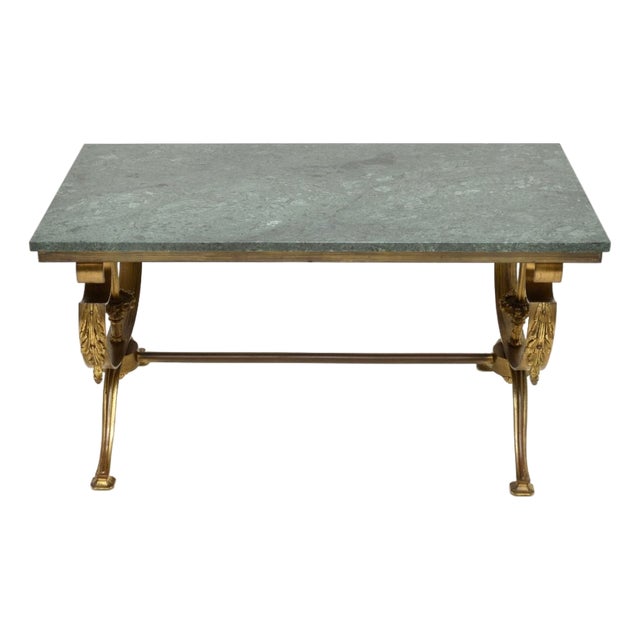 French Brass Coffee Table with Marble Top, 1930s For Sale