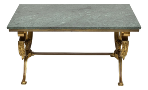 French Brass Coffee Table with Marble Top, 1930s