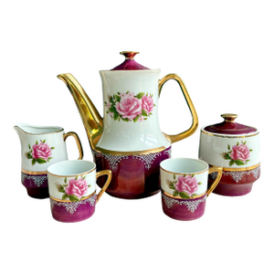 Vintage Japan Tea/Coffee Set With Iridescent Purple & Gold Details by Vandel – 7 Pc Set