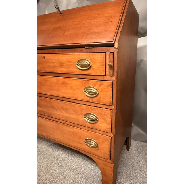 American Early 19th Century American Cherry Slant Front Bureau Desk With Hand Cut Dovetails For Sale - Image 3 of 17