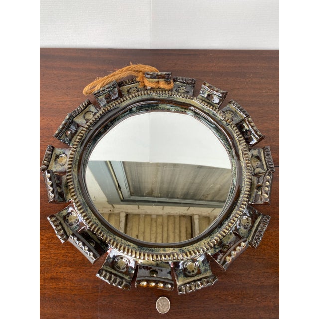 Art Pottery Glazed Ceramic Wall Mirror For Sale - Image 4 of 5