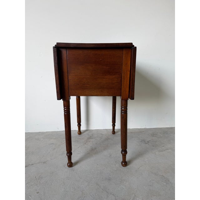 Antique Walnut Drop-Leaf Side Table With Two Drawers & Turned Legs/ Sold For Sale - Image 11 of 12