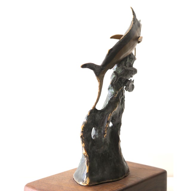 Solid Bronze Lyford Cay Club Tournament Marlin Fishing Trophy by Bodo Muche Studio With Inset Opal Gem For Sale - Image 11 of 16