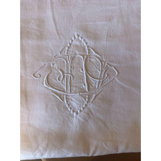 Textile Antique French Linen Sheet With Openwork Ladder Stitch Monogrammed White Trousseau Sheet Romantic French Bedding For Sale - Image 7 of 11