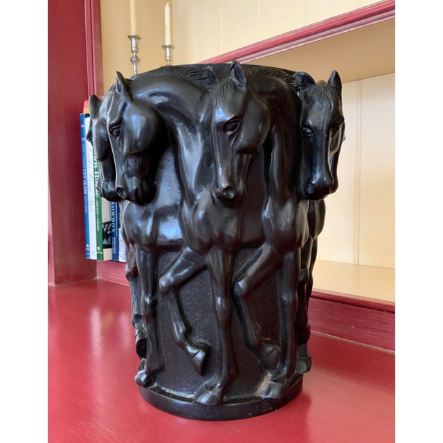 Art Deco 1920s Art Deco French Patinated Bronze Thoroughbred Horse Wine Cooler Vase For Sale - Image 3 of 11