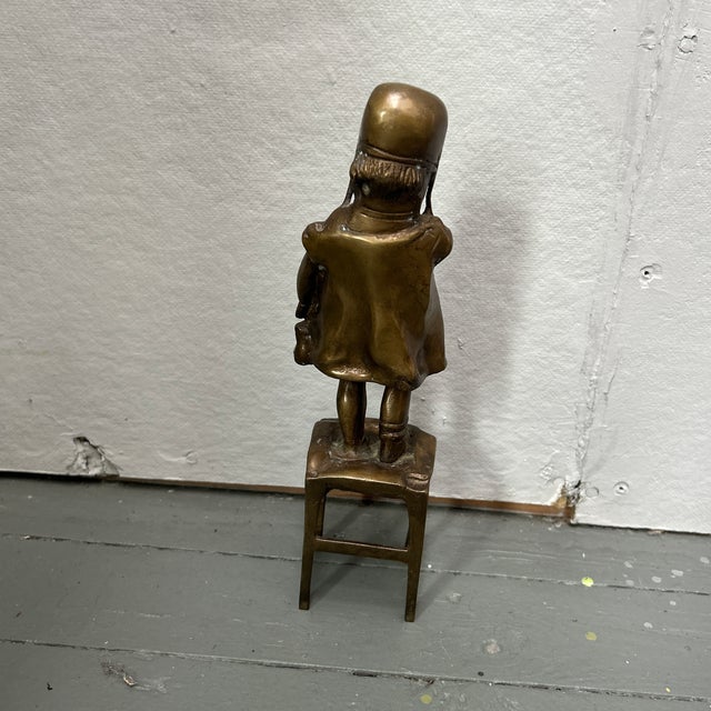 1950’s After Clara “Girl Standing on a Stool” Bronze Sculpture For Sale - Image 4 of 7