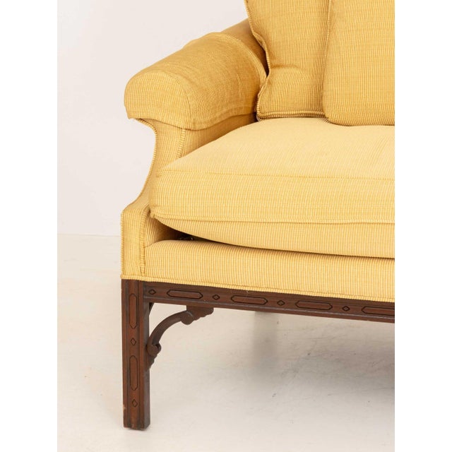 American Southwood Chinese Chippendale Style Upholstered Mahogany Sofa For Sale - Image 3 of 8