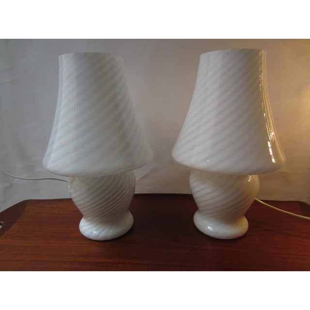 White Murano Glass Swirl Mushroom Table Lamps , 1960s, Set of 2, in Very Good conditions. Designed 1960 to 1969 I have...