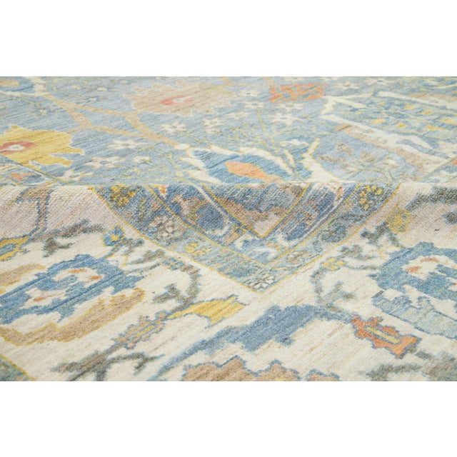 Blue Apadana's Contemporary Sultanabad Wool Rug in Blue With Floral Pattern For Sale - Image 8 of 11