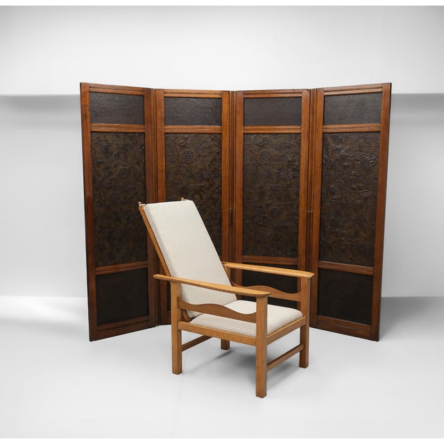 Arts and Crafts Oak Room Divider with Botanical Motifs Panels, 1890s For Sale - Image 5 of 18