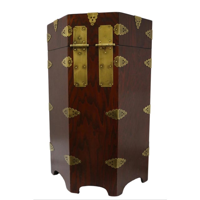 Mid 20th Century Mid 20th Century Octagonal Korean Wooden Chest/Hat Box With Brass Hardware For Sale - Image 5 of 9